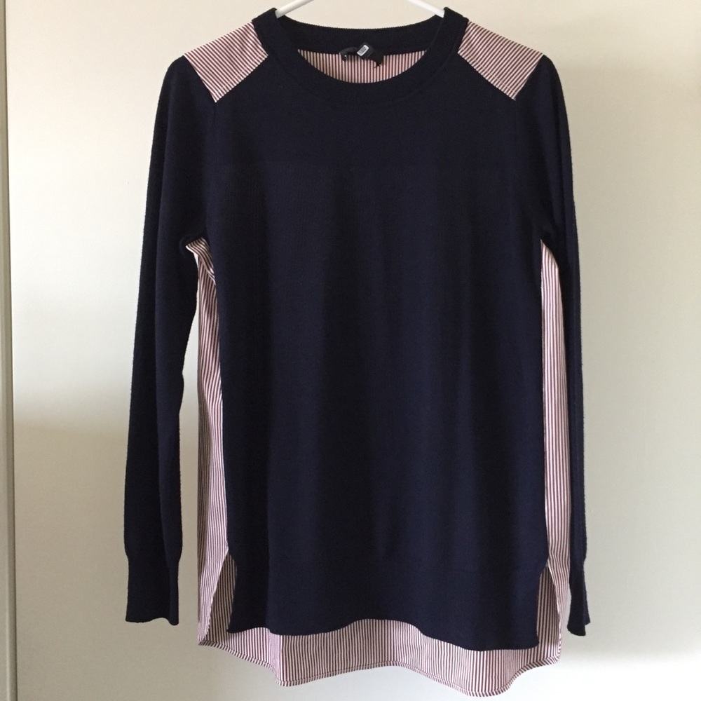 J. Crew Blue Sweater with Red White Striped Back